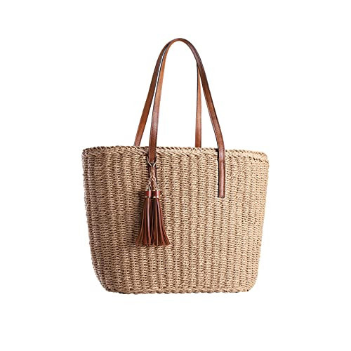 YXILEE Straw Bags For Women | M Size Travel Straw Totes Bag Woven Summer Handmade Shoulder Bag Handbag | Amazon (US)