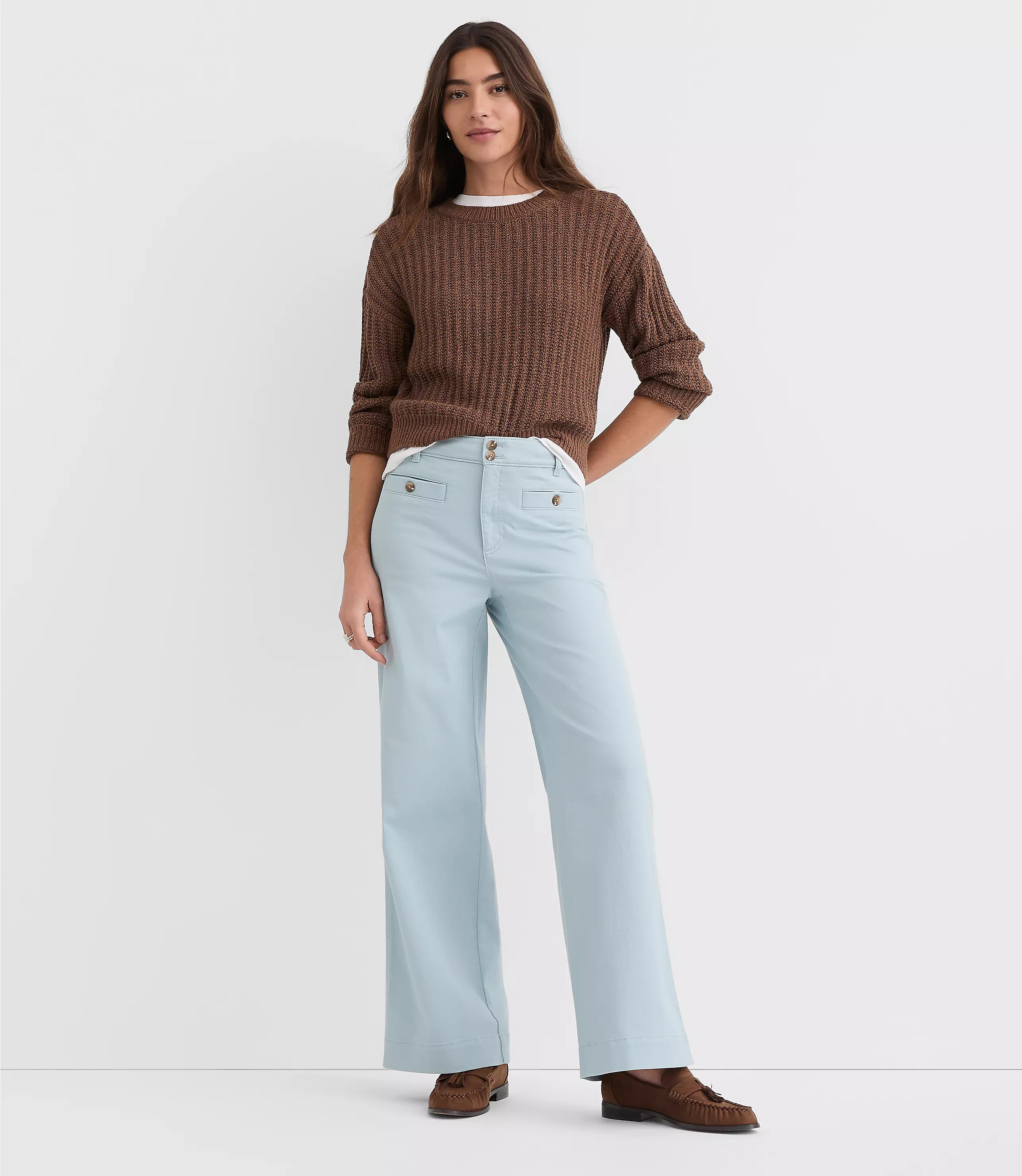 Welt Pocket Palmer Wide Leg Pants in Twill | LOFT