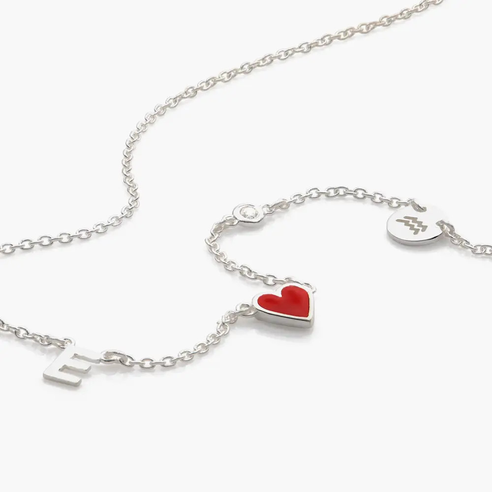 Inez Initial Heart Necklace with Diamond - Silver | Oak & Luna (US)