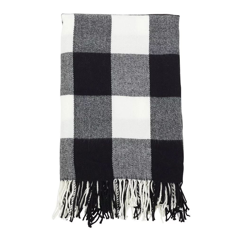 K-Cliffs - Buffalo Plaid Checkered Tassel Throw - Black/White - 50"x60" - Walmart.com | Walmart (US)