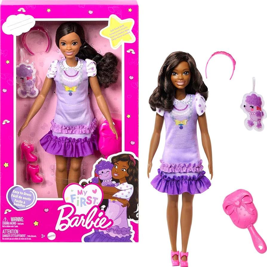 Barbie My First Barbie Preschool Doll, "Brooklyn" with 13.5-inch Soft Posable Body & Black Hair-P... | Amazon (US)