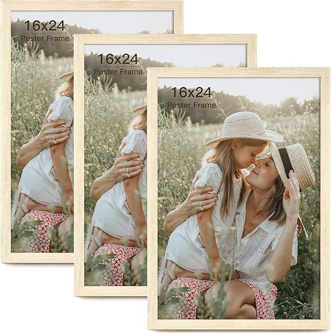 16x24 Frame Set of 3, Natural Wood Grain 16x24 Poster Frame for Gallery Wall Mounting (3 Pack,Nat... | Amazon (US)