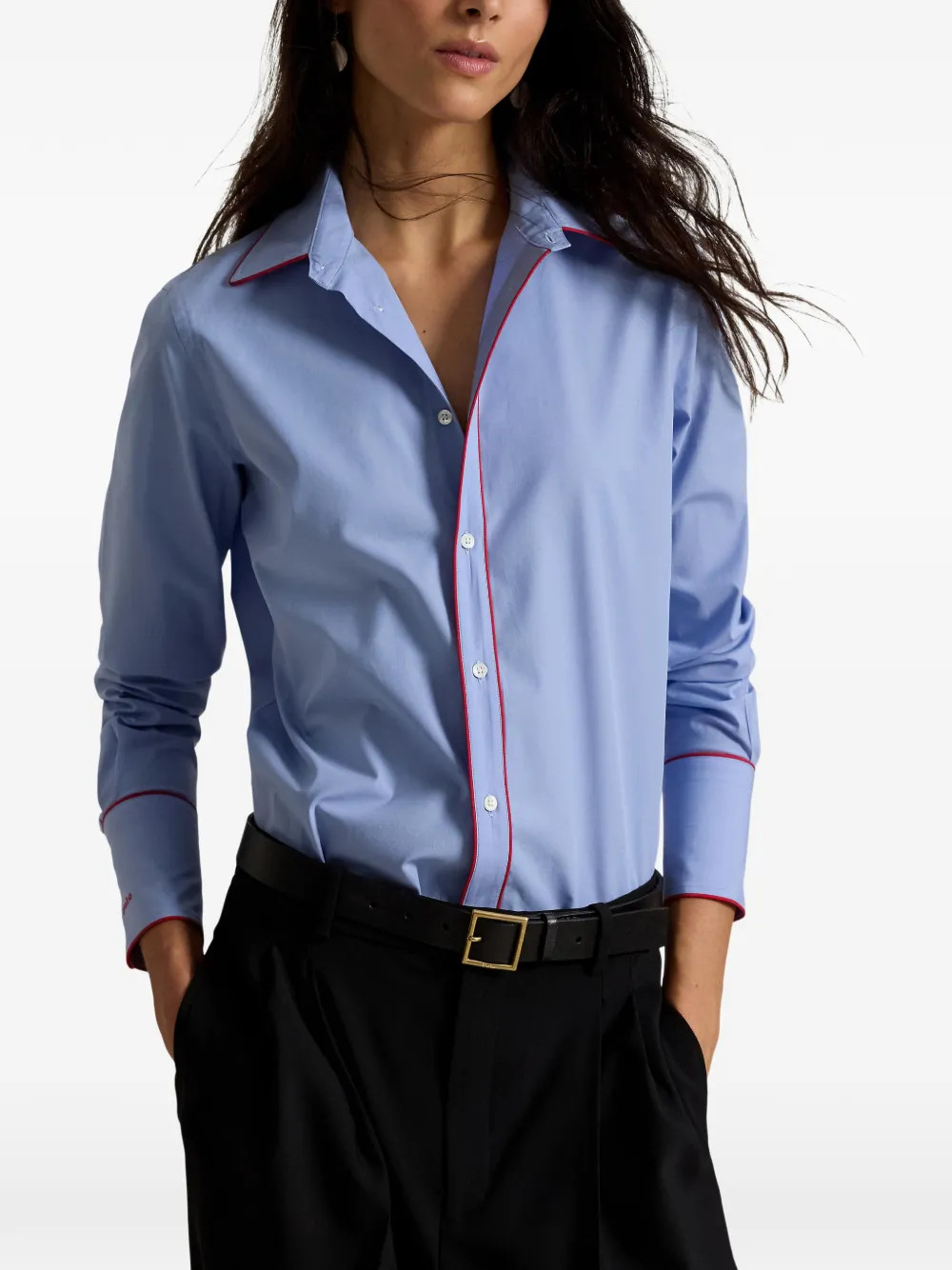 contrast-piping stretch shirt | Farfetch Global