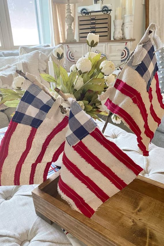 American Flags 4th of July Home Decor Rustic Red White and | Etsy | Etsy (US)