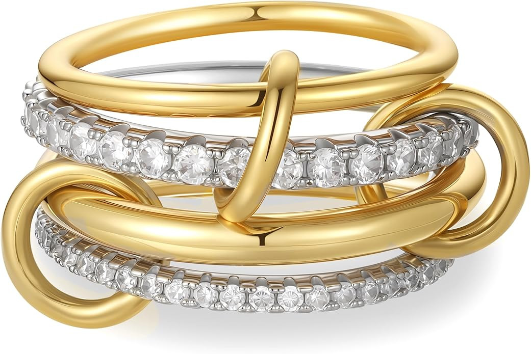 Gold Stackable Rings for Women Non Tarnish, 18k Gold Plated Cubic Zirconia Rings, Silver Gold Mul... | Amazon (US)