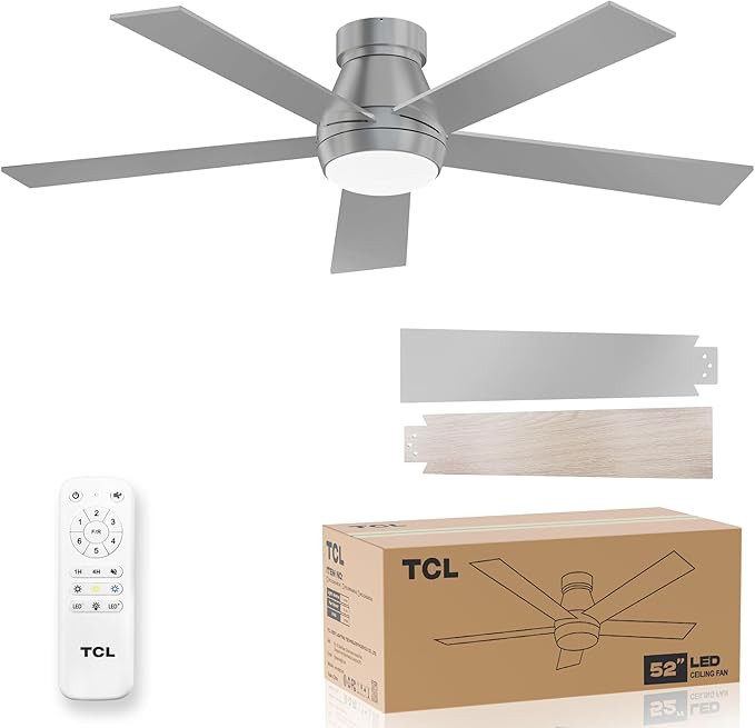 TCL 52" Silver Ceiling Fan with Light and Remote, Modern LED 3-Color, Quiet Motor for Bedroom, Li... | Amazon (US)