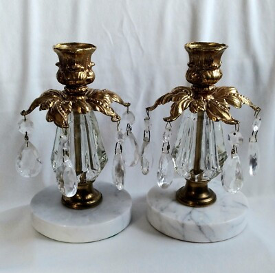 Vintage Hollywood Regency L&L WMC Crystal Prism Marble Base Candlestick Holders   | eBay | eBay US