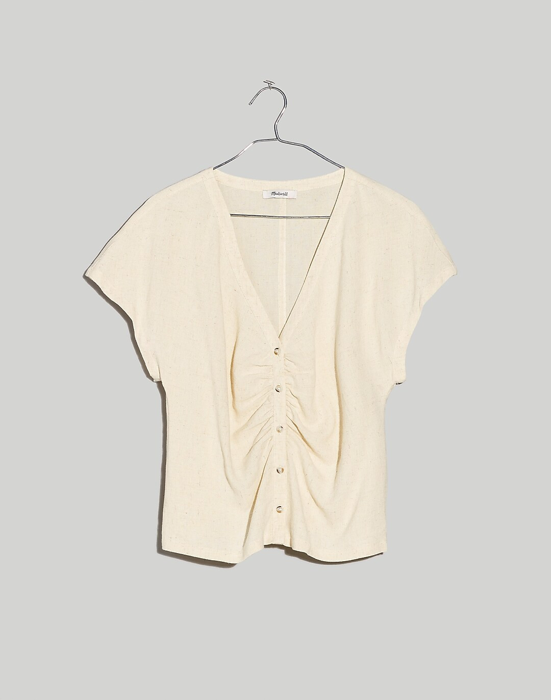 Linen-Blend Ruched Button-Front Top | Madewell