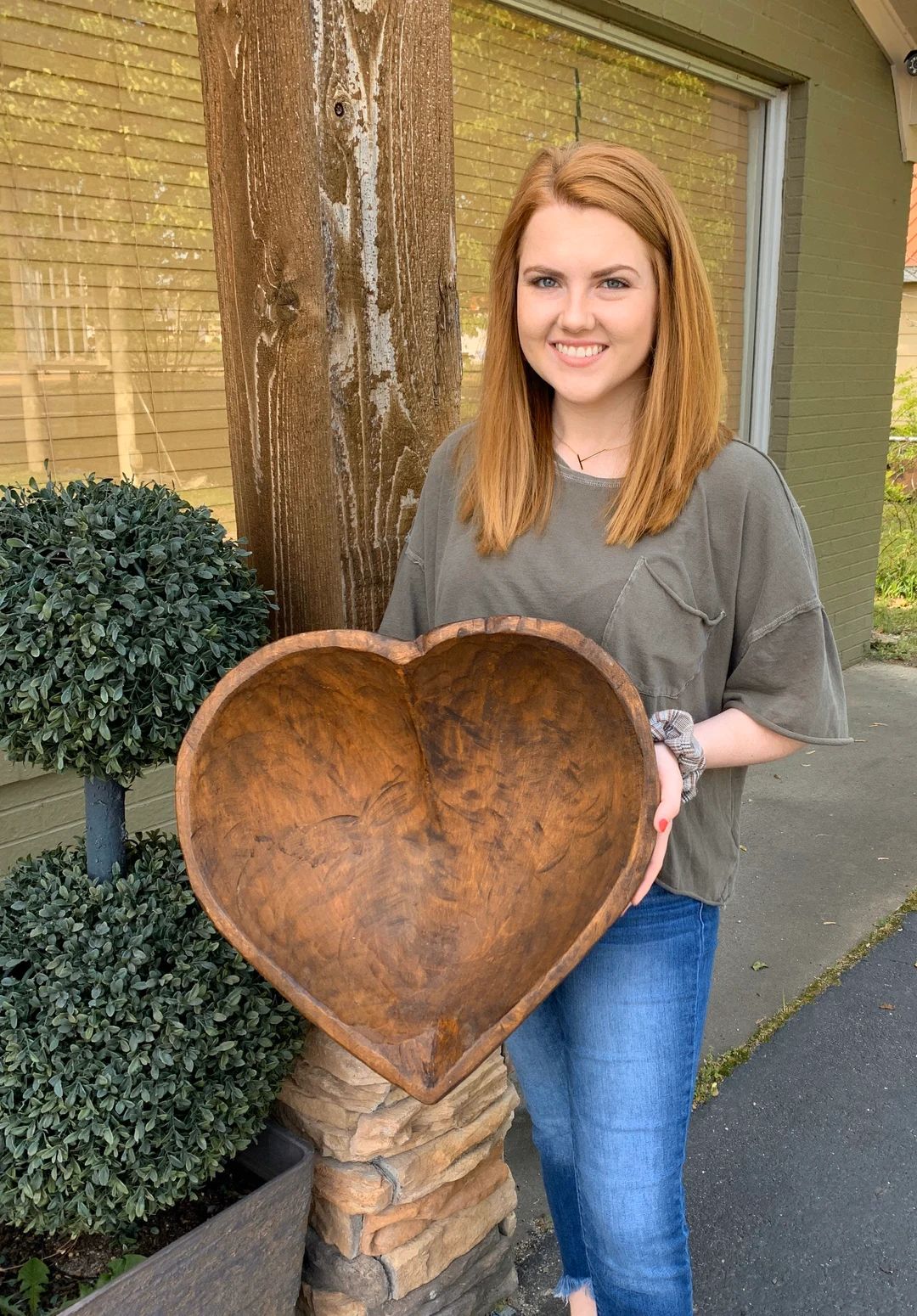 Huge Heart Wood Dough Bowl Rustic Farmhouse Unique Gift | Etsy (US)