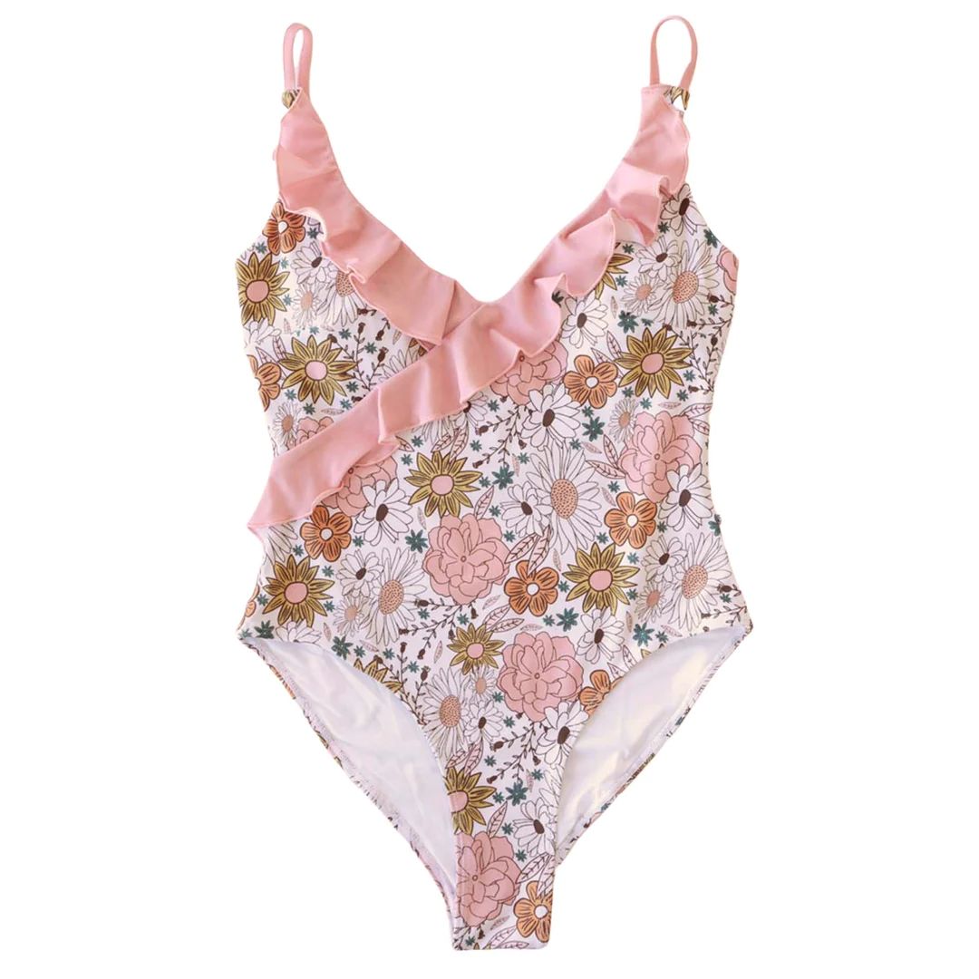 Women's Ruffled One-Piece Swimsuit | Boho Floral | Caden Lane