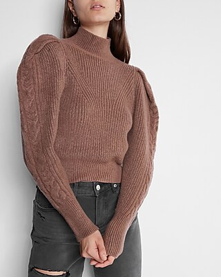 Cable Knit Puff Sleeve Open Back Sweater | Express