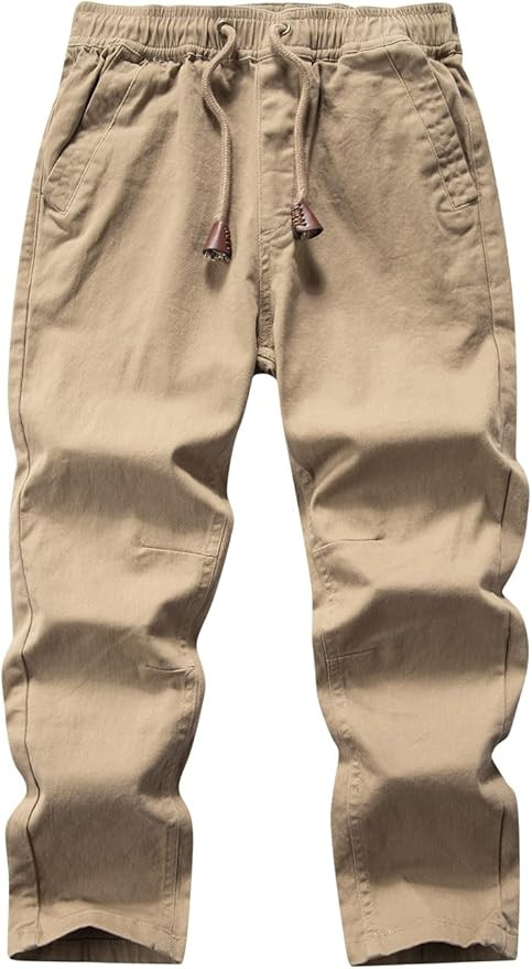 Boys' Solid Color Drawstring Elastic Waist Chino Pants | Amazon (US)