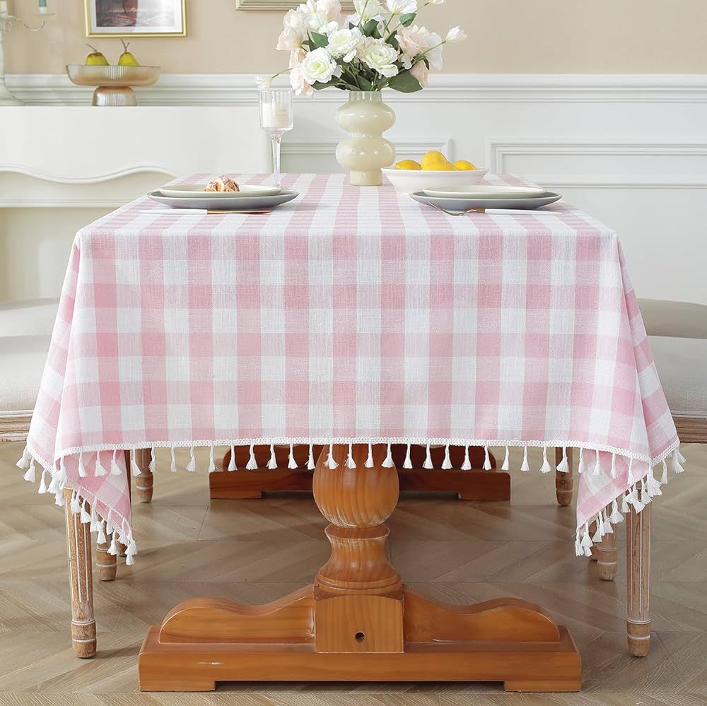 Laolitou Pink Checkered Tablecloth Rectangle Washable Buffalo Plaid Valentines Day Table Cloth wi... | Amazon (US)