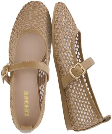 CUSHIONAIRE Gracie Mesh Mary Jane Flats for Women, Breathable Ballet Flats with Adjustable Buckle... | Amazon (US)
