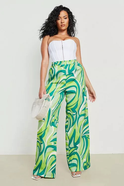 Plus Abstract Print Wide Leg Trousers | Boohoo.com (US & CA)