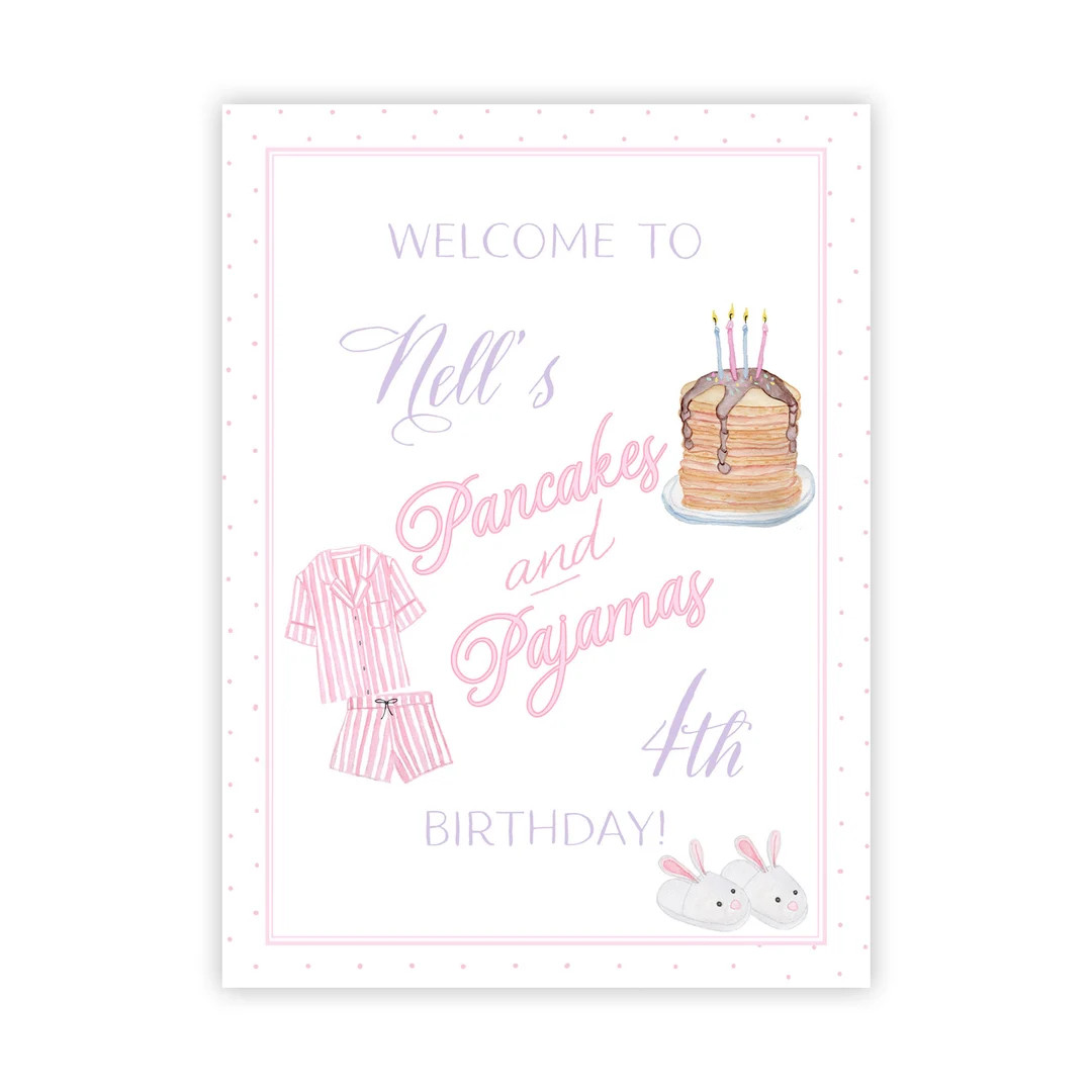 Pancakes & Pajamas Welcome Sign | Pancake Birthday | Pajama Birthday | Welcome Poster | Watercolo... | Etsy (US)