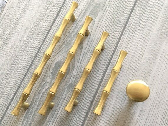 2.5" 3.75" 5" 6.25" Brushed Gold Bamboo Drawer Pull Dresser Pulls Handles Knobs Cabinet Handle Ki... | Etsy (US)