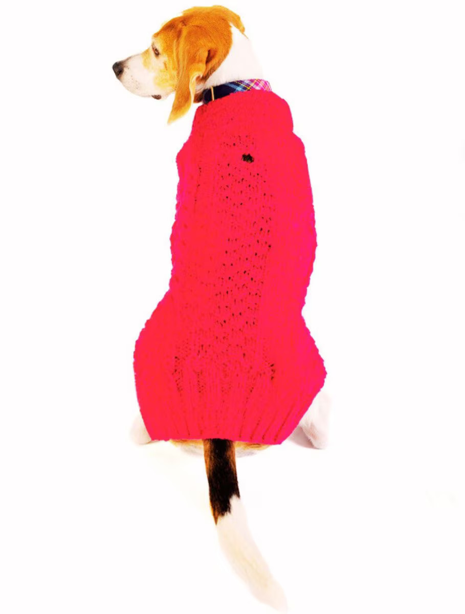Chilly Dog Pink Alpaca Cable Knit Wool Dog & Cat Sweater, Medium | Chewy
