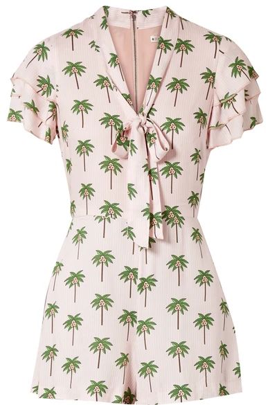 Alice Olivia - Macall Pussy-bow Printed Washed-crepe Playsuit - Pink | NET-A-PORTER (US)