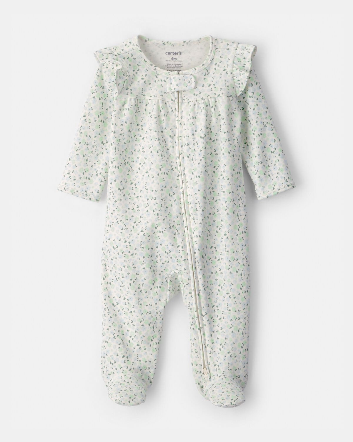 Baby Girl Floral 2-Way Zip 100% Cotton Sleep & Play Pajama - Green/Ivory | Carter's Inc