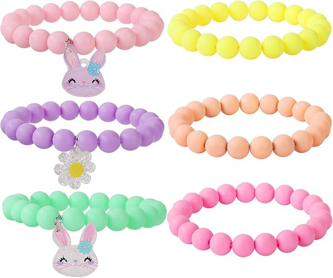 Colorful Flower Rabbit 6 Pieces Girls Bracelets Rainbow Beaded Bracelet for Birthday Party Favors... | Amazon (US)