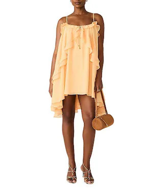 Lorella Chiffon Scoop Neck Sleeveless Draped Ruffle Mini Dress | Dillard's