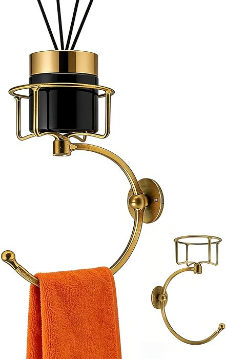 Gold Bathroom Wall Hand Towel Holder with Candle/Aromatherapy Holder, Multi-Functional Gold Wall ... | Amazon (US)