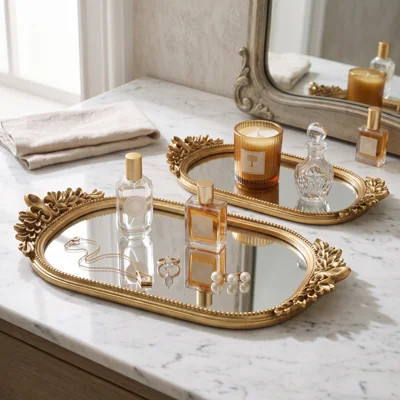 Modern Tray Accents For Coffee & Dining Table Decor  - Decorative Centerpiece Display For Entryway & Home Organizer - Set Of 2, 18", 16", Gold & Metal | Wayfair North America
