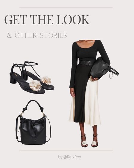 Slim textured black Long-sleeve top. Black and white Heeled Leather Sandals. Embedded white front flower. Black Knotted Leather Tote Bag. Luxury, workwear, elegant, chic fashion, effortless, affordable, expensive look, date night out. Gift guide for her. & other stories.


#LTKwedding #LTKworkwear #LTKspring