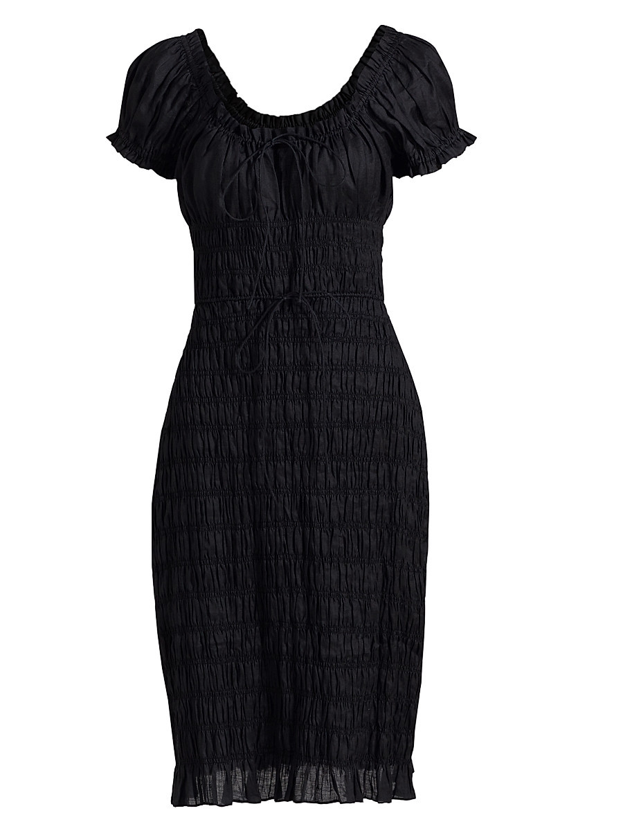 Women's Rosalynn Tie-Waist Midi-Dress - Black - Size Large | Saks Fifth Avenue