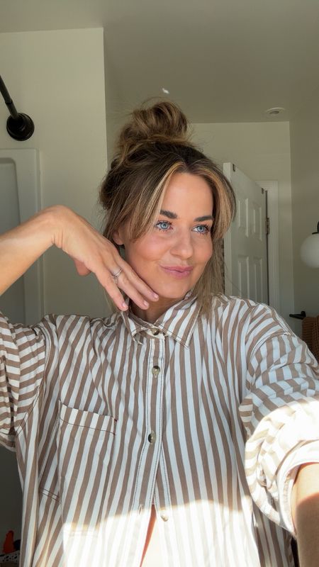 This striped button-down is perfection. I got a size a large, because I wanted to use it as a cover-up, but I would probably be a smaller medium to pair it with jeans

#LTKstyletip