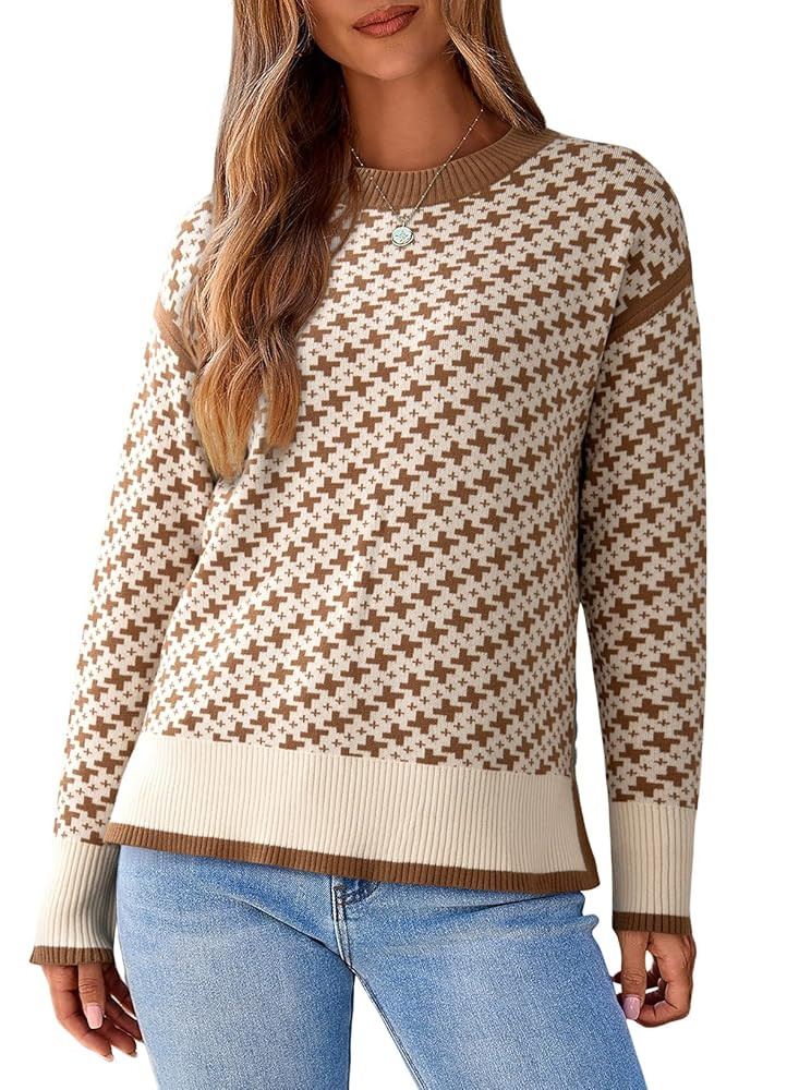 Dokotoo Womens Casual Cross Jacquard Sweaters 2025 Crewneck Long Sleeve Fall Winter Warm Knit Pul... | Amazon (US)