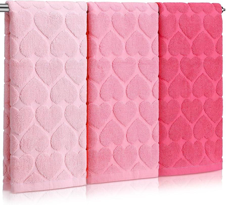 Moukeren 3 Pack Valentine's Hand Towels Set 29.5 x 13.7 Inch Hearts Pattern Pink Hand Towel Absor... | Amazon (US)