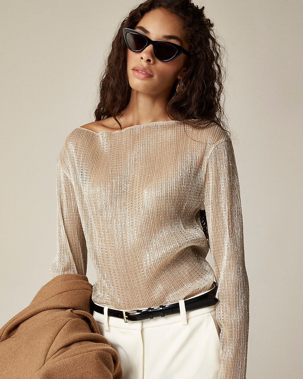 Sheer metallic boatneck top | J. Crew US