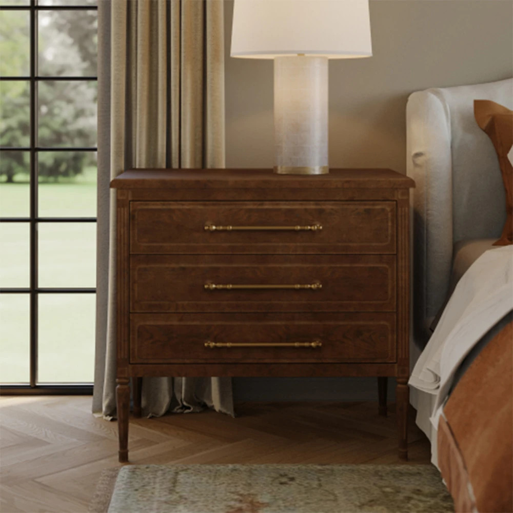 Vance French Country Brown Oak Wood 3 Drawer Bachelor Chest | Kathy Kuo Home