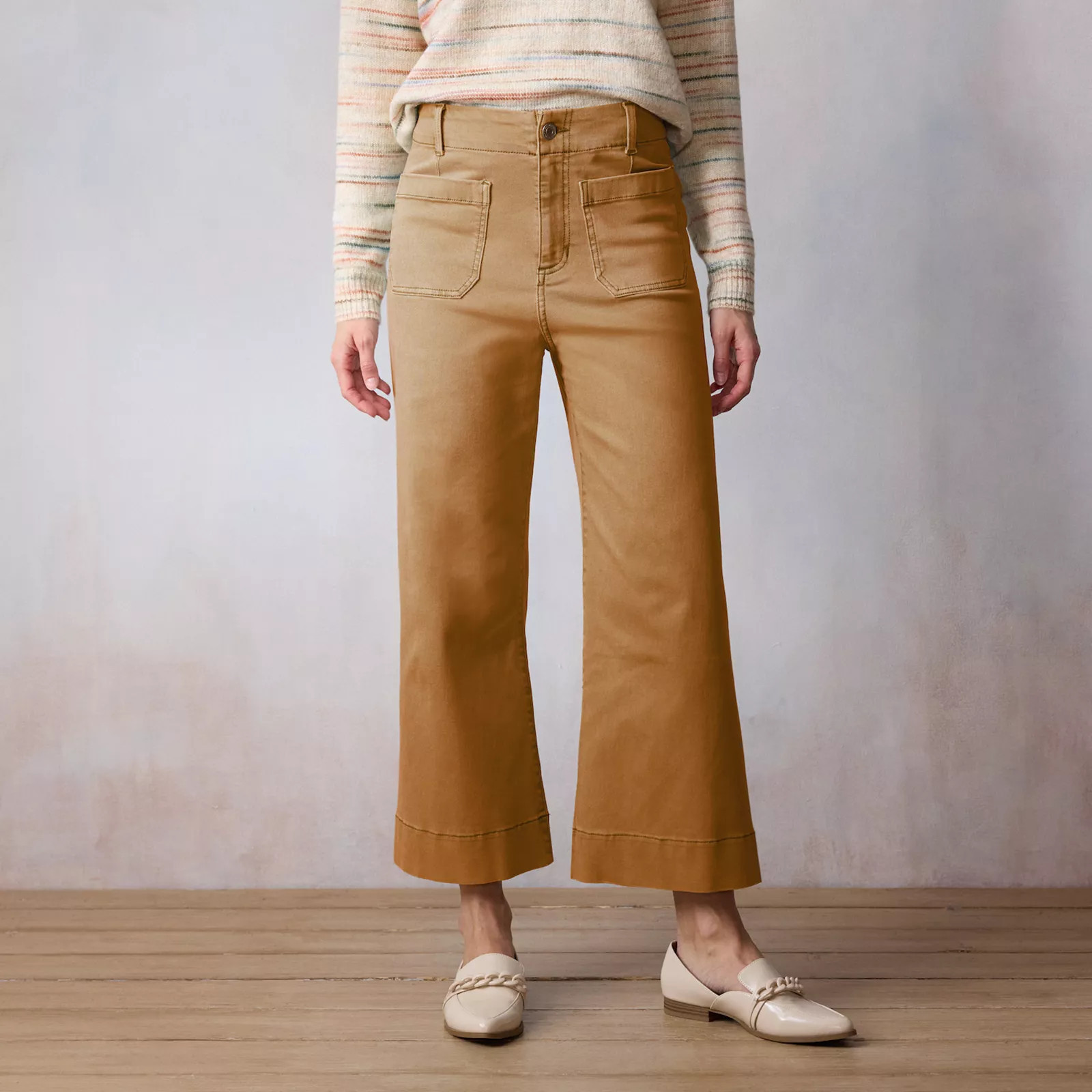 Women's LC Lauren Conrad Super High-Rise Wildflower Wide Leg Cropped Pants, Size: 4, Brown Sugar | Kohl's