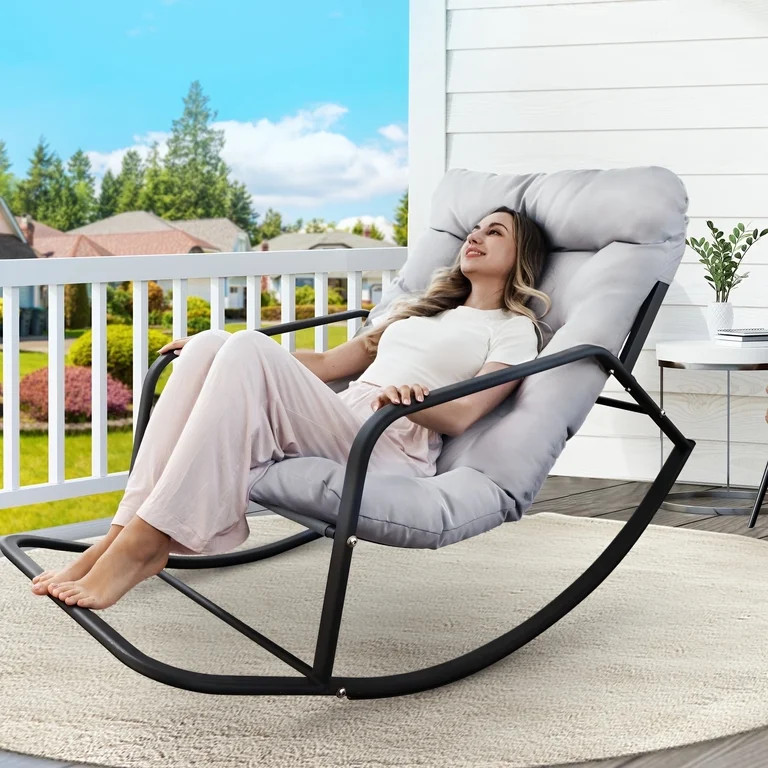 RADIATA Oversized Papasan Rocking Recliner Chair with Footrest, 400lbs Wicker Lounge Chair for In... | Walmart (US)