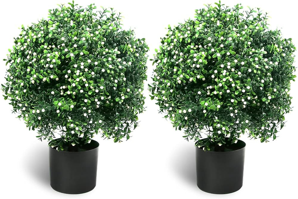 Sunnyglade 21.6” Tall Artificial Jasmine Topiary Ball Tree Set of 2 Pack Potted Bushes UV Resis... | Amazon (US)