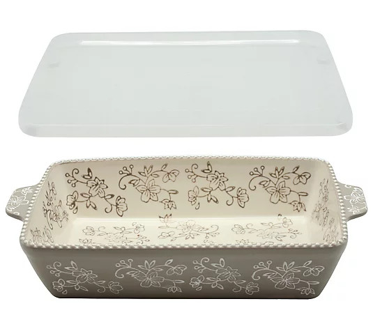 Temp-tations Floral Lace 11"x7" Baker with Lid - QVC.com | QVC