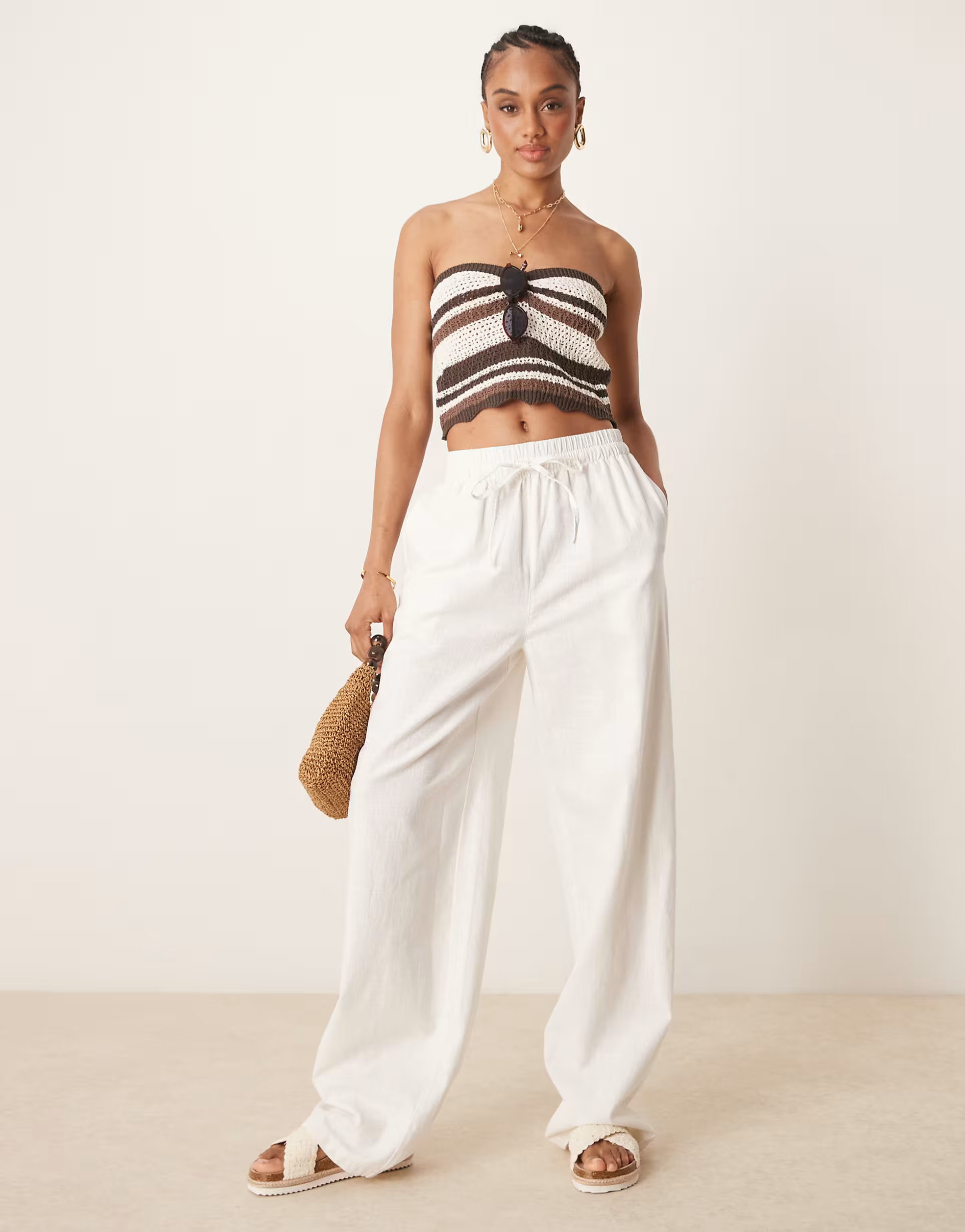 ASOS DESIGN Tall linen look pull on trouser in off white | ASOS (Global)
