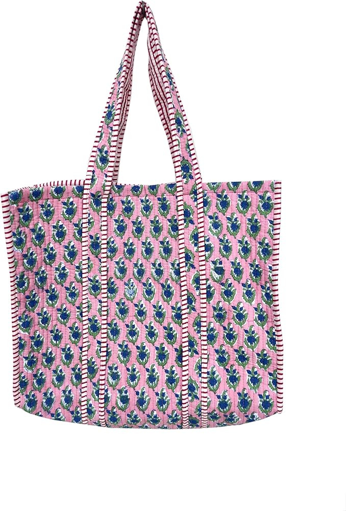 Quilted, Handprinted, Reversible, Floral, Hand Block Print, Shopping, Shoulder | Amazon (US)