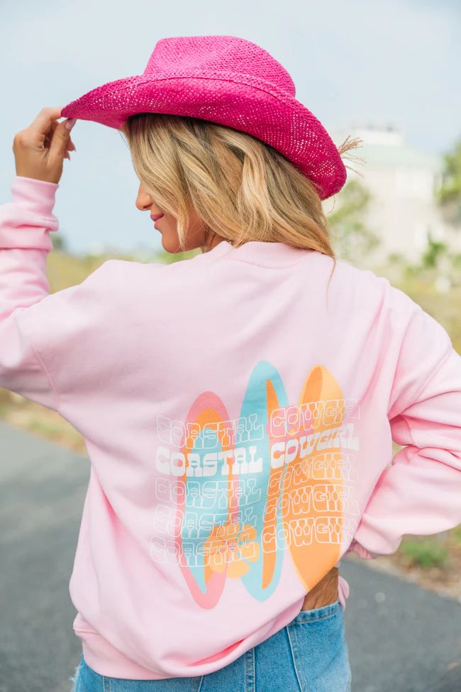 Coastal Cowgirl Repeat Light Pink Oversized Graphic Sweatshirt | Pink Lily