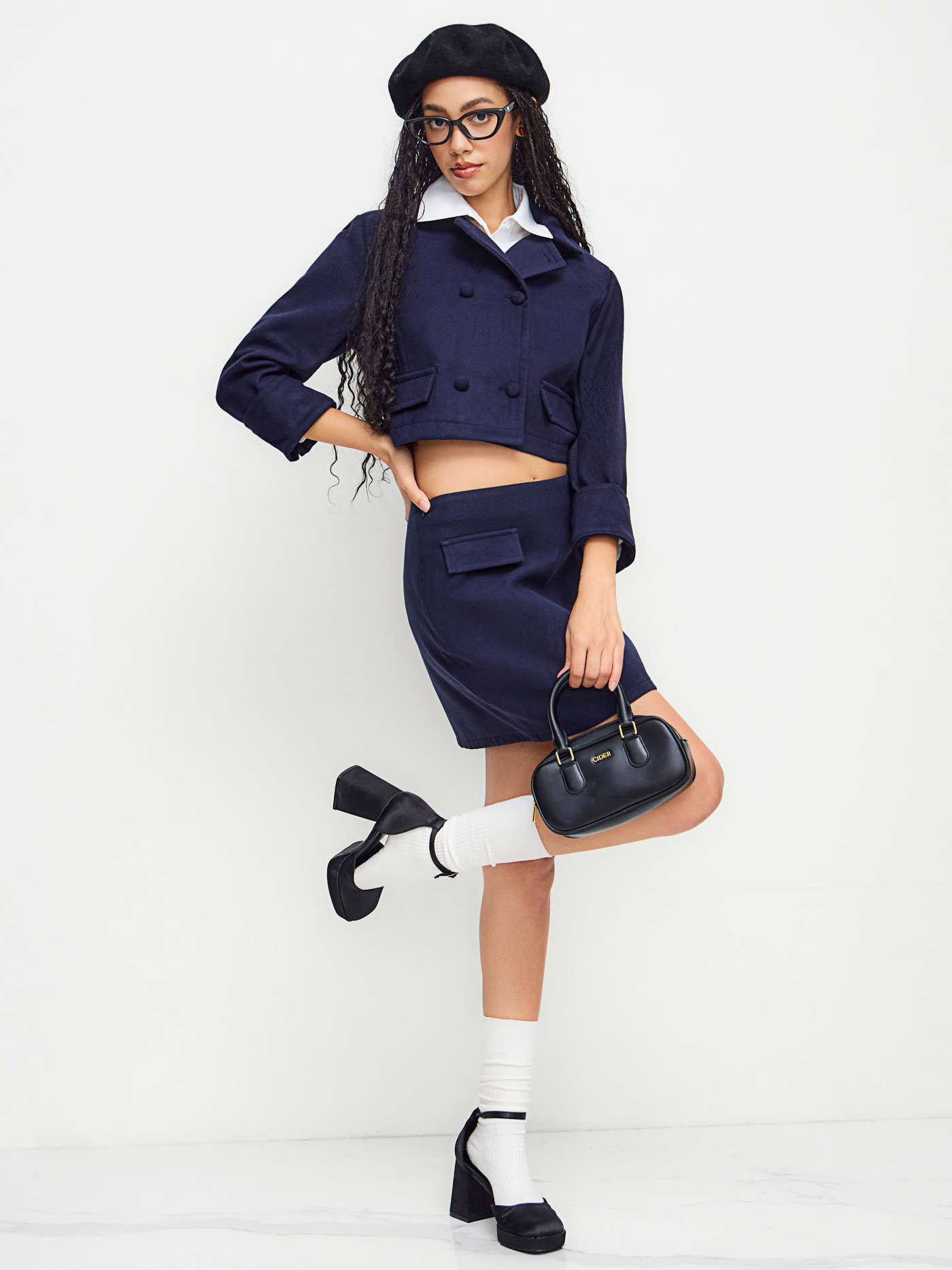 Wool-look Collar Crop Top | Cider