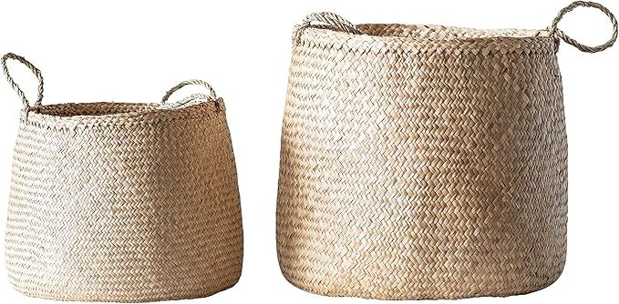Creative Co-Op Beige Woven Seagrass Handles (Set of 2 Sizes) Baskets | Amazon (US)