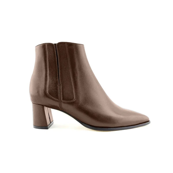 Chocolate Brown Calf Leather Lower Block Ankle Boot | ALLY Shoes