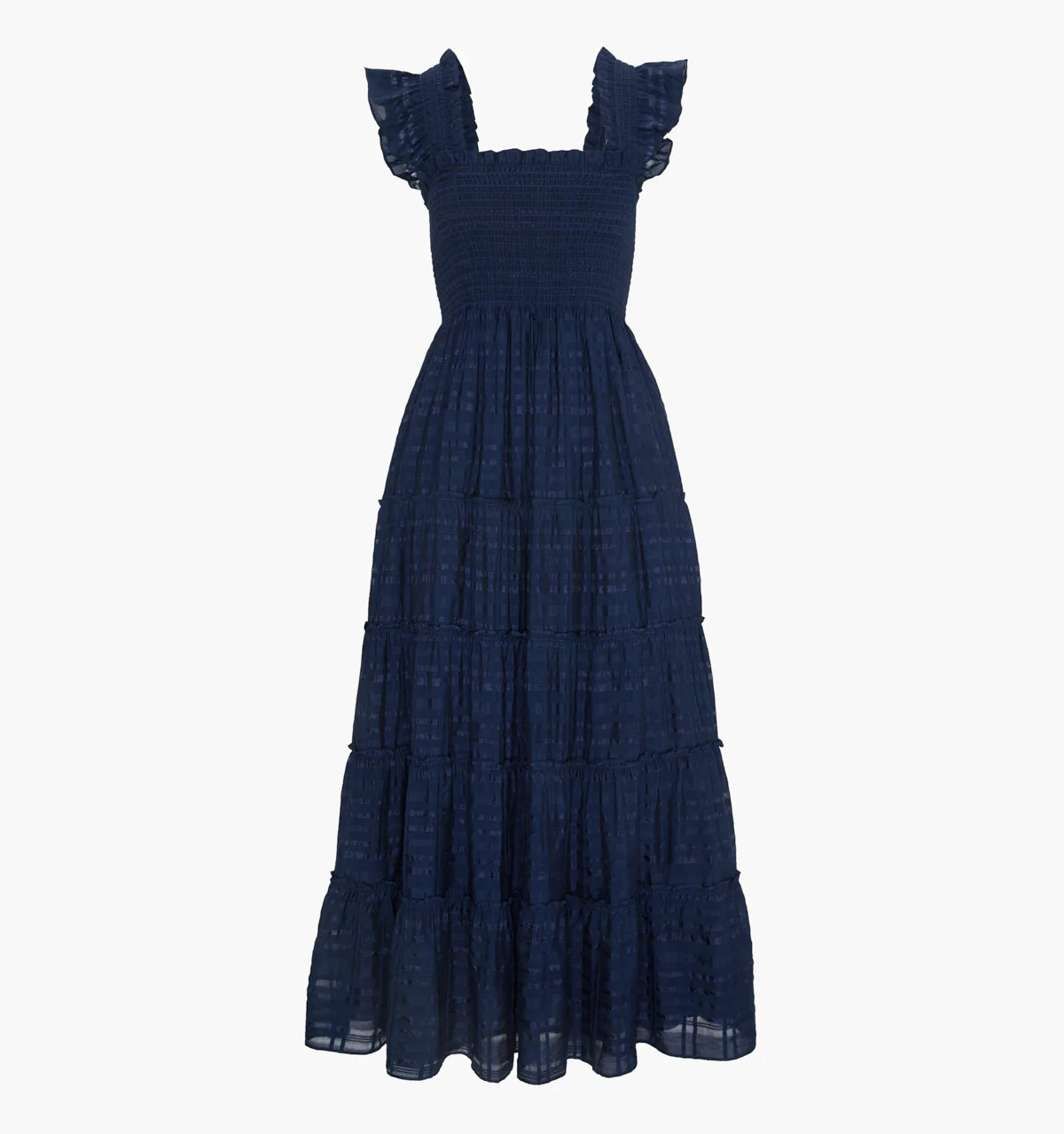 The Ellie Maxi Nap Dress | Navy Sheer Plaid / M | 55% Viscose | Hill House Home | Hill House Home US