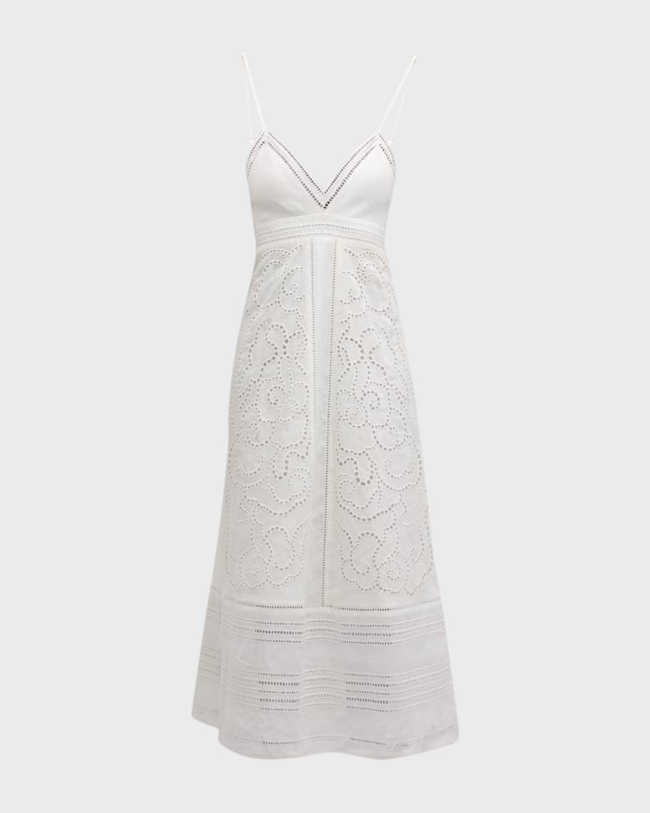 A.L.C. Josie Eyelet Spaghetti Strap Midi Dress | Neiman Marcus