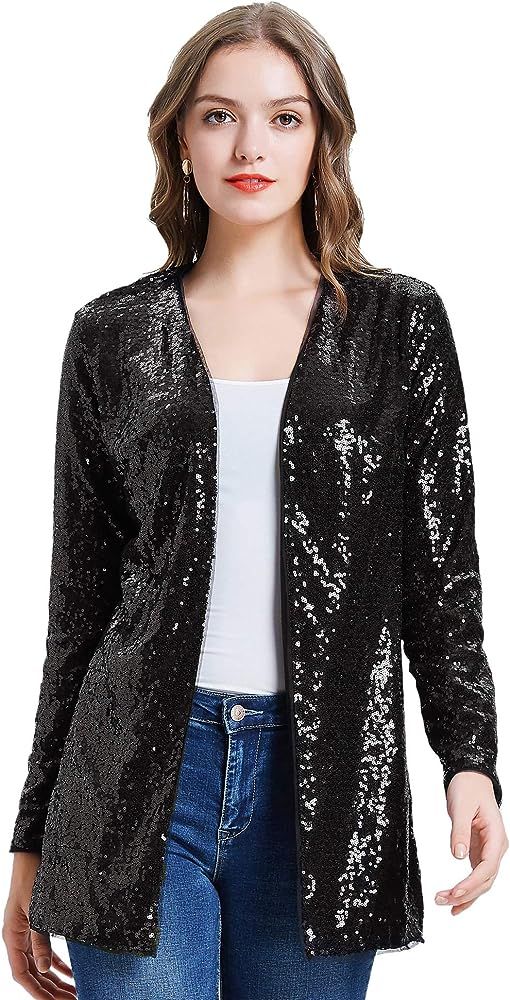 KANCY KOLE Women's Sequin Jacket Open Front Blazer Casual Long Sleeve Cardigan Coat S-XXL | Amazon (US)