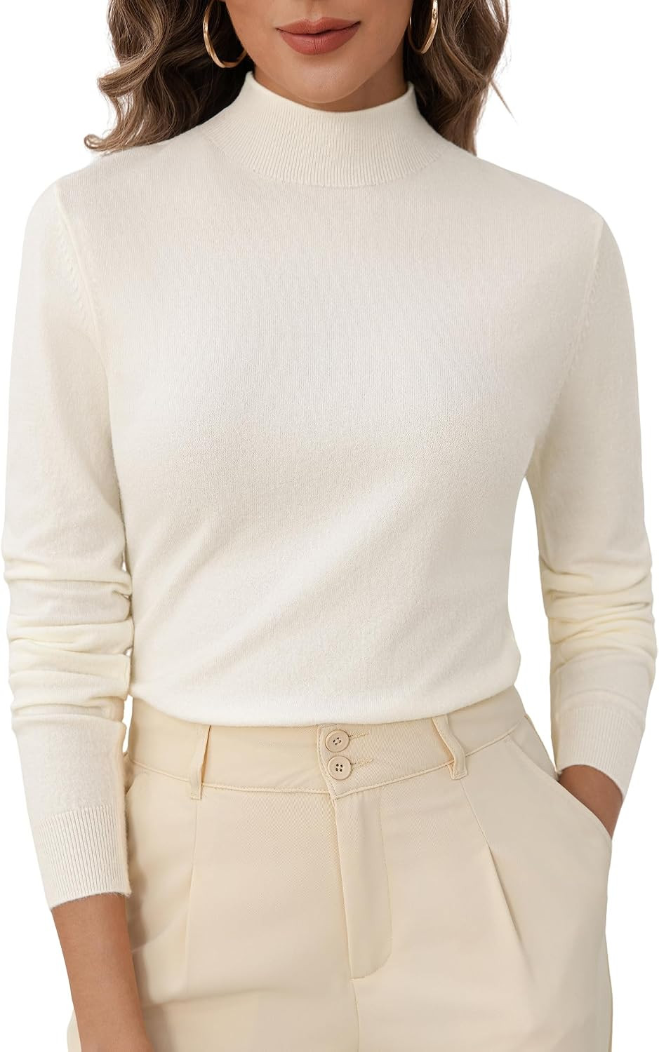 Cashmere Blend Sweaters for Women Mock Turtleneck Long Sleeve Sweater | Amazon (US)