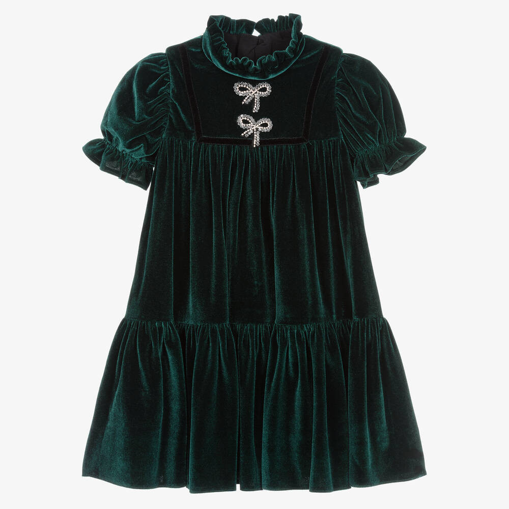 Girls Green Velour Dress | Childrensalon
